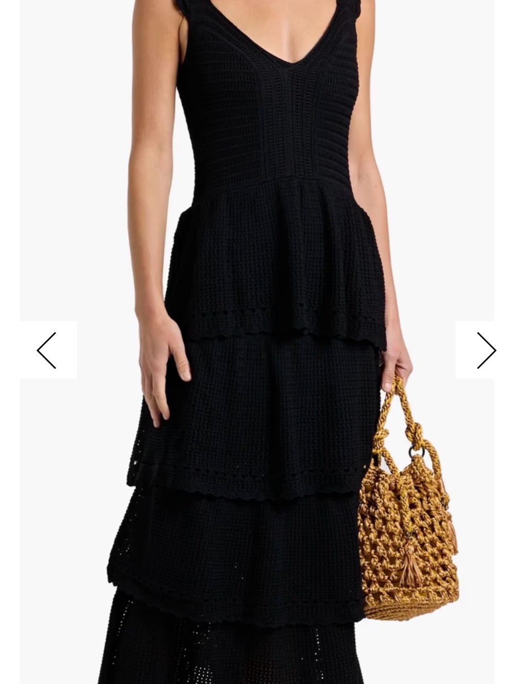 FARM Rio Black Tiered Crochet Knit Sweater Dress Midi Maxi - Picture 3 of 8